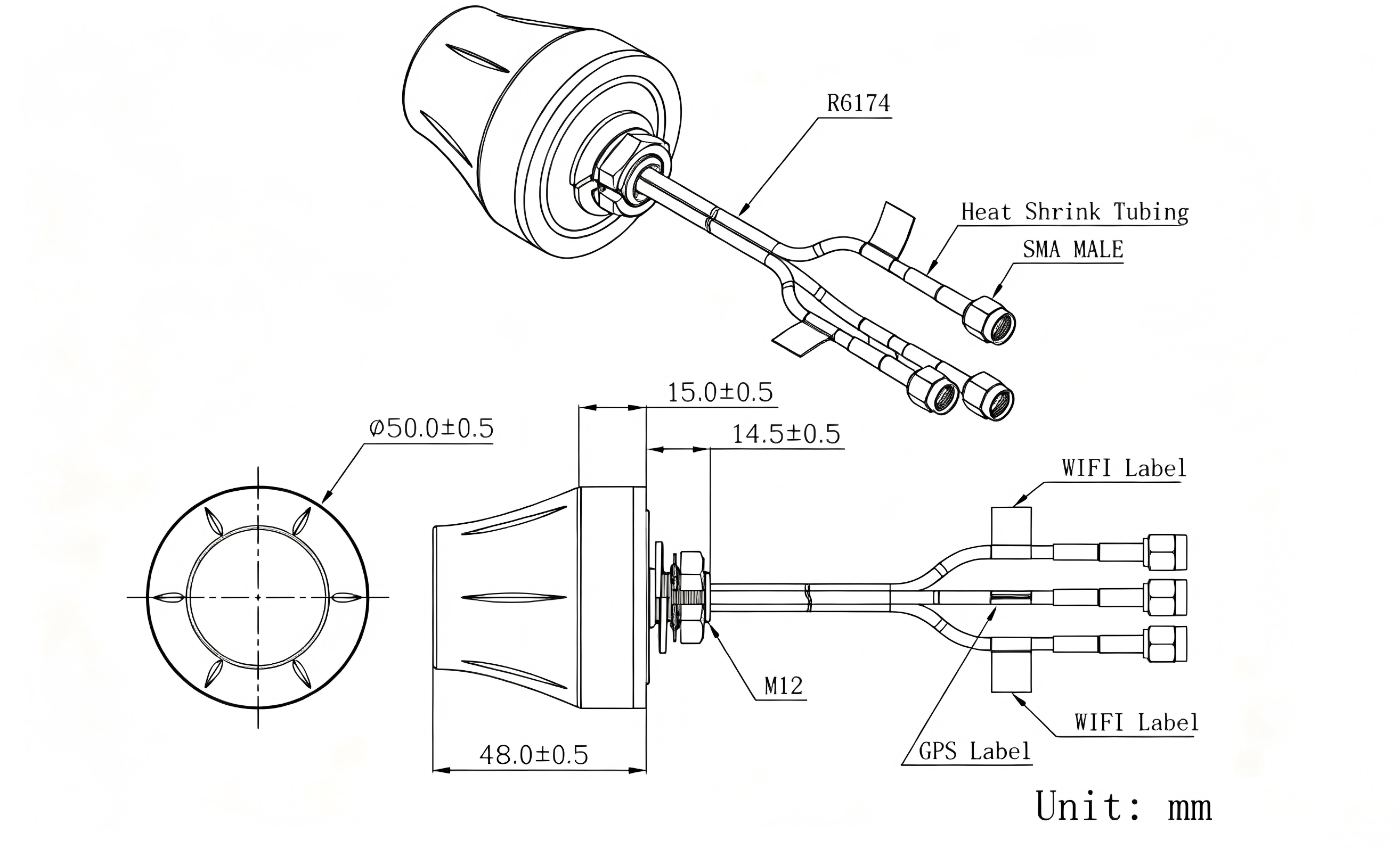 GPS Glonass GSM combo Antenna GL-DYB062 Dimension drawing GPS Glonass GSM combo Antenna GL-DYB062 Dimension drawing