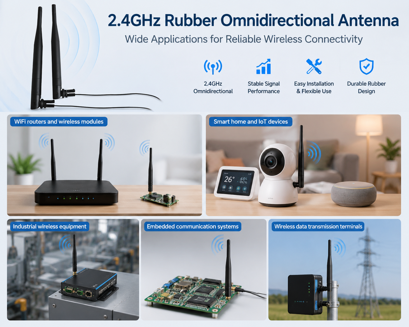 Application Scenarios of 2.4GHz Rubber Antenna GL-DY426 Application Scenarios of 2.4GHz Rubber Antenna GL-DY426