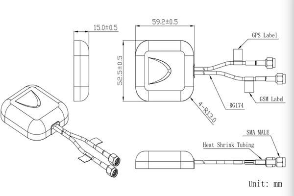 Combo Antenna GPSglonass And Lte Dimensions