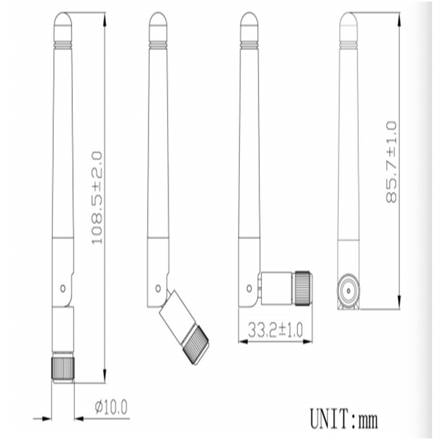 Rubber Antenna SMA Connector dimension drawing